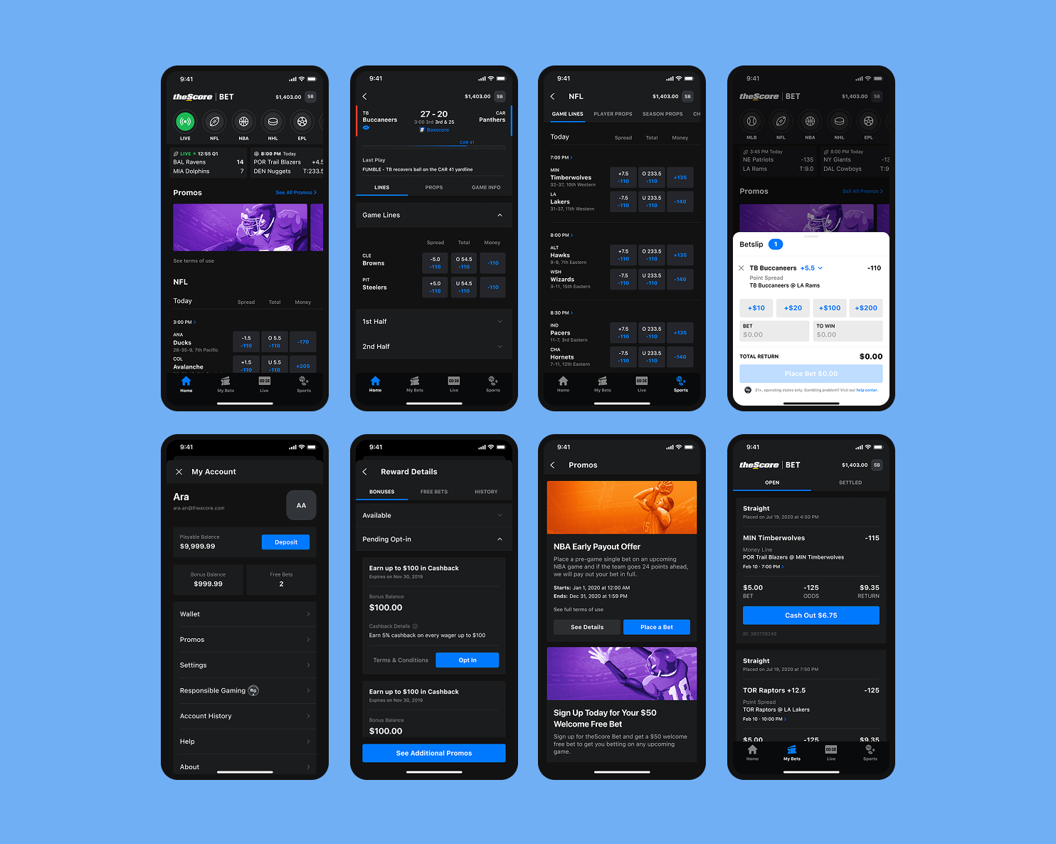 theScore Bet high-fidelity screens